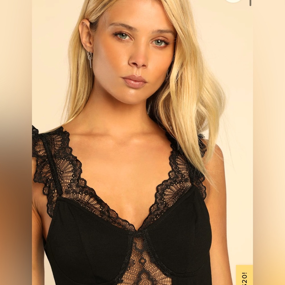 Lulus new 
Best Night Ever Black Lace Sleeveless Bustier Bodysuit